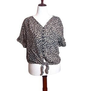 BeachLunchLounge Collection blouse short sleeve tie waist animal print top  Sz L